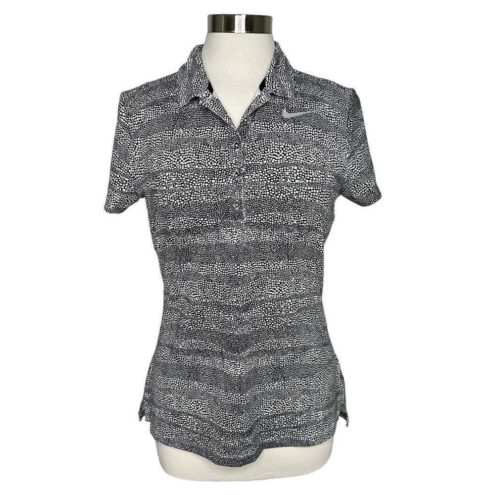 Nike Golf Womens M Black White Stingray Dot Short Sleeve Athletic Polo Shirt